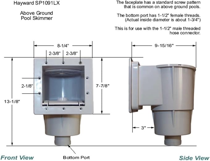 Hayward Dyna-Skim 1.5" White Skimmer Kit w/Fittings For Above Ground Pools SP1091LX